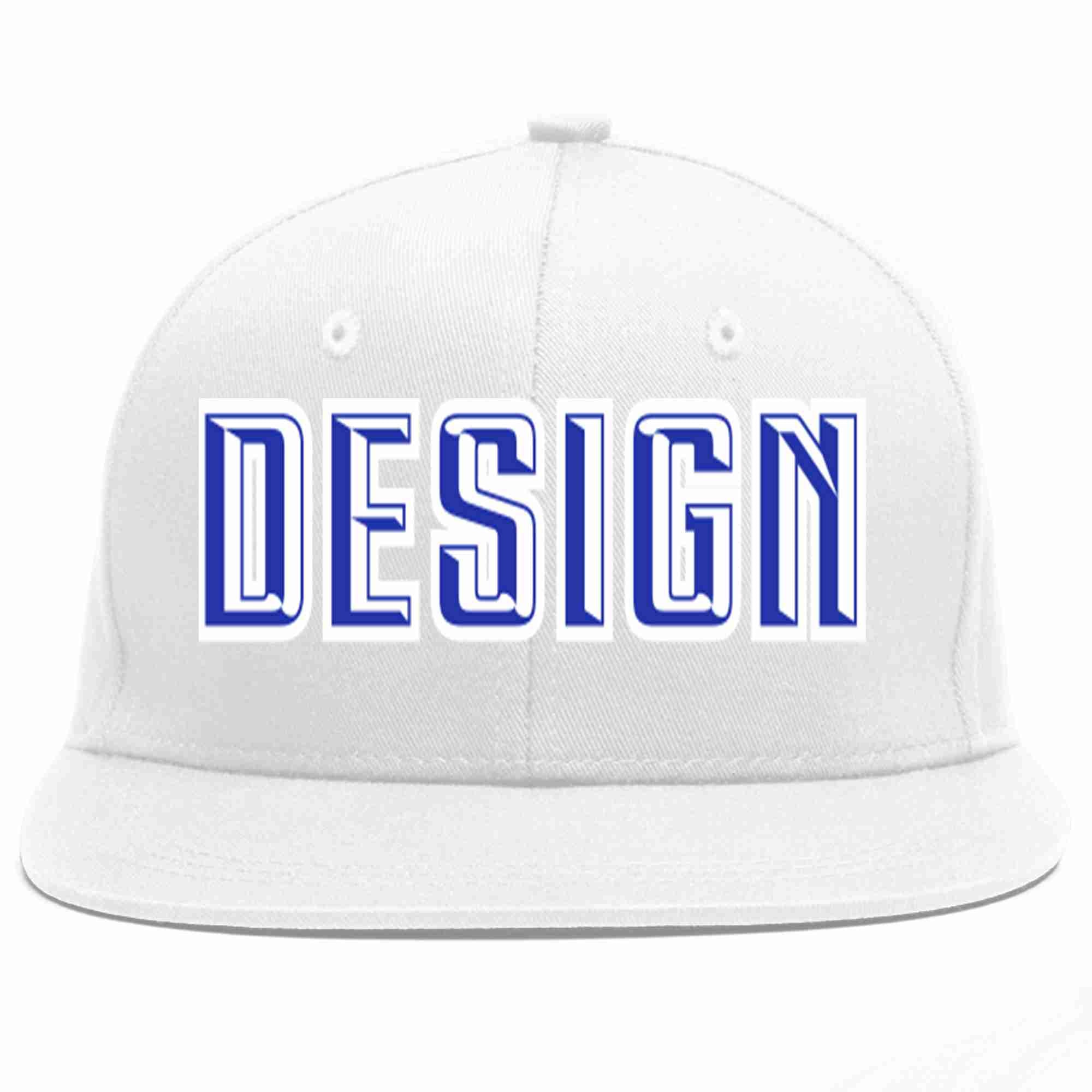 Custom White Royal-White Flat Eaves Sport Baseball Cap Design for Men/Women/Youth