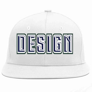 Conception personnalisée de casquette de baseball de sport à avant-toit plat blanc marine-blanc pour hommes/femmes/jeunes