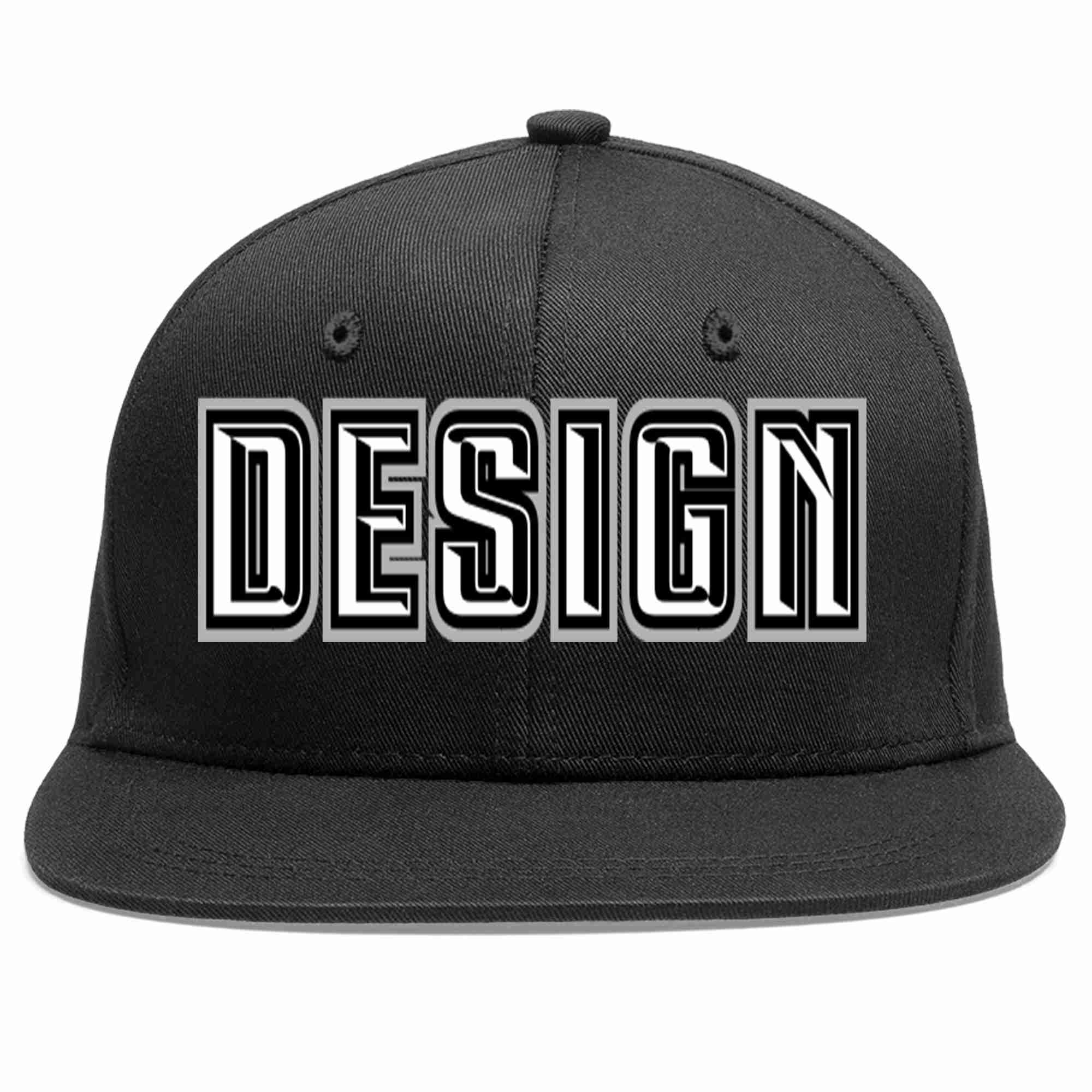 Custom Black White-Black Flat Eaves Sport Baseball Cap Design for Men/Women/Youth