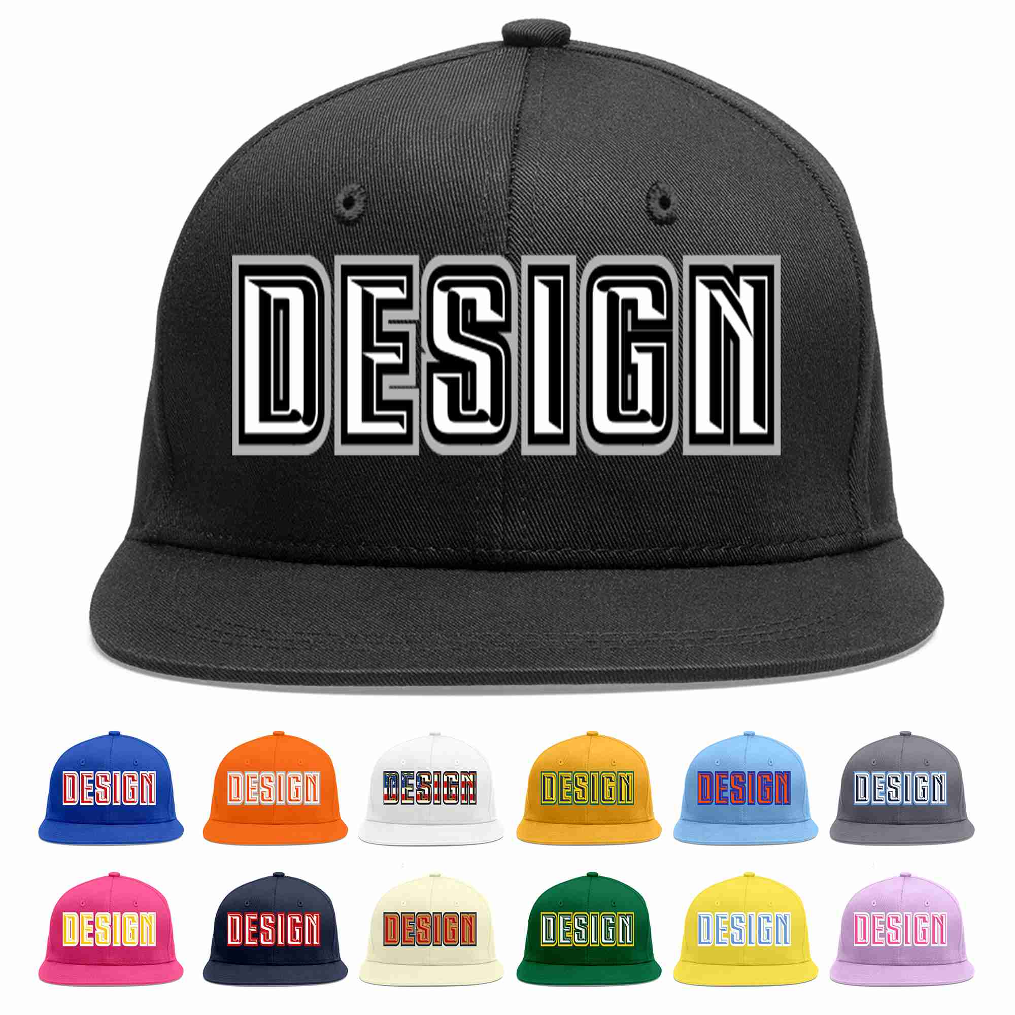 Custom Black White-Black Flat Eaves Sport Baseball Cap Design for Men/Women/Youth