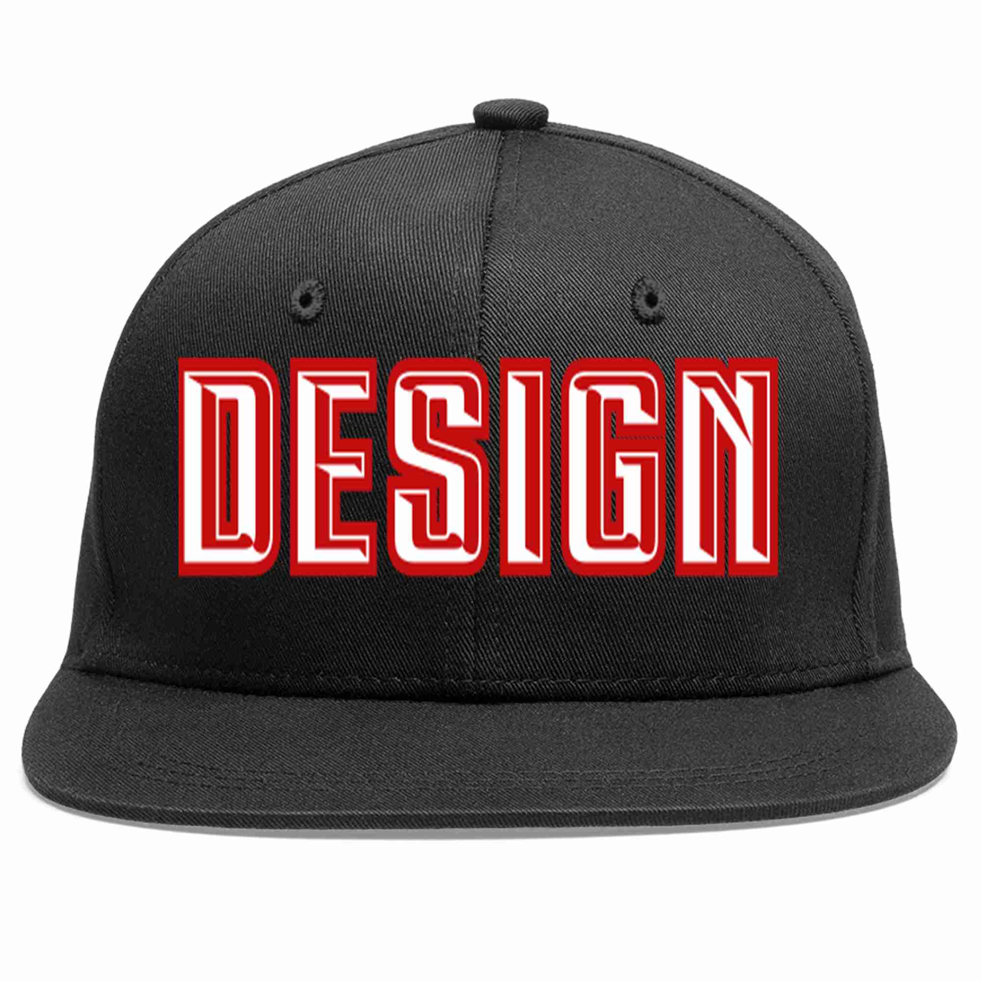 Custom Black White-Red Flat Eaves Sport Baseball Cap Design for Men/Women/Youth