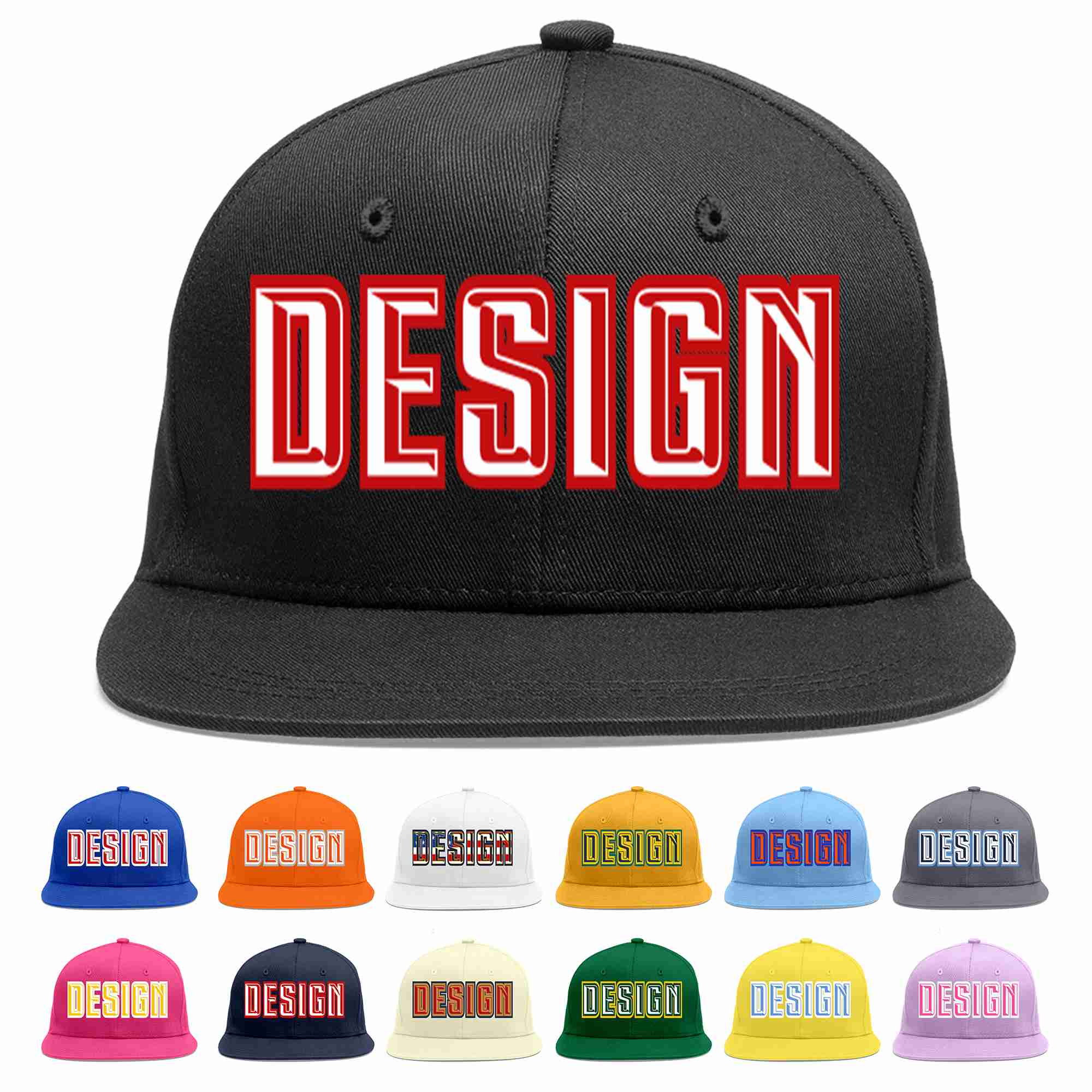 Custom Black White-Red Flat Eaves Sport Baseball Cap Design for Men/Women/Youth