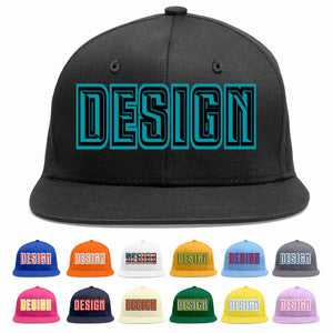 Conception personnalisée de casquette de baseball de sport à avant-toit plat noir aqua-noir pour hommes/femmes/jeunes