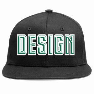 Custom Black Kelly Green-White Flat Eaves Sport Baseball Cap Design for Men/Women/Youth