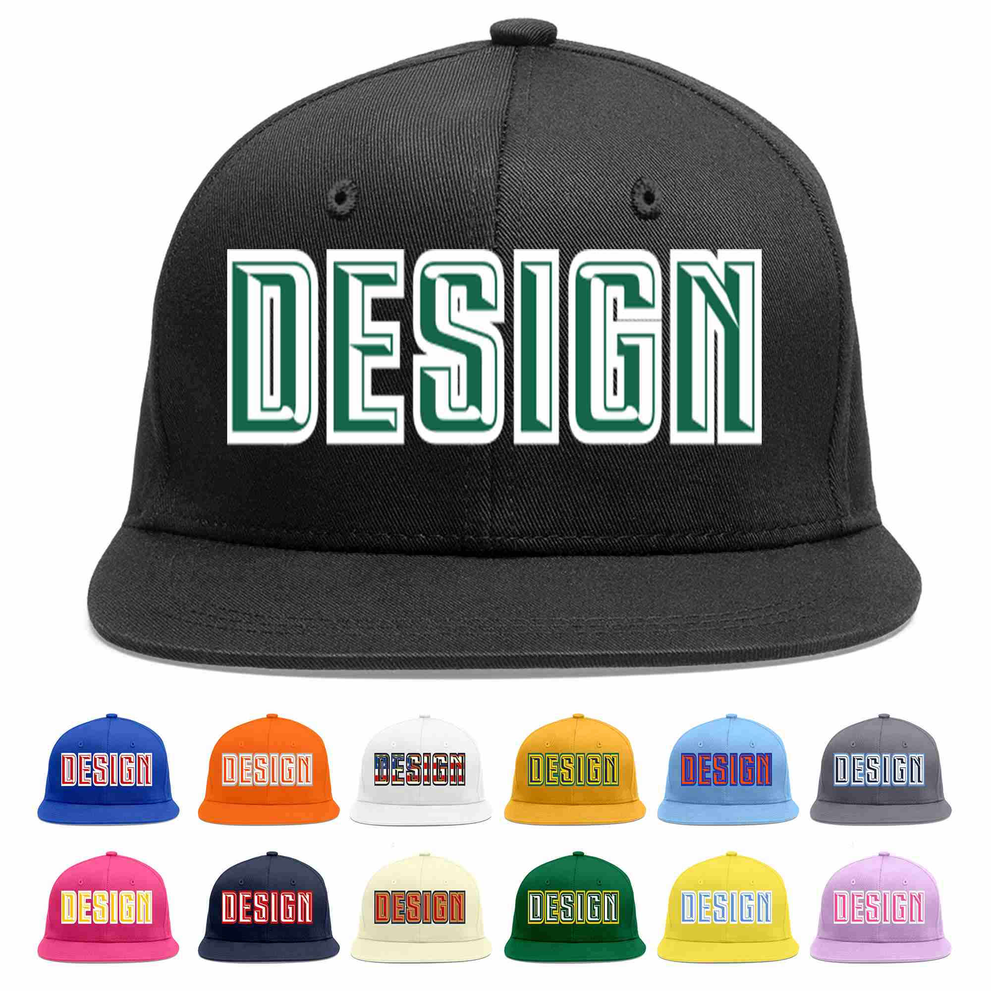 Custom Black Kelly Green-White Flat Eaves Sport Baseball Cap Design for Men/Women/Youth