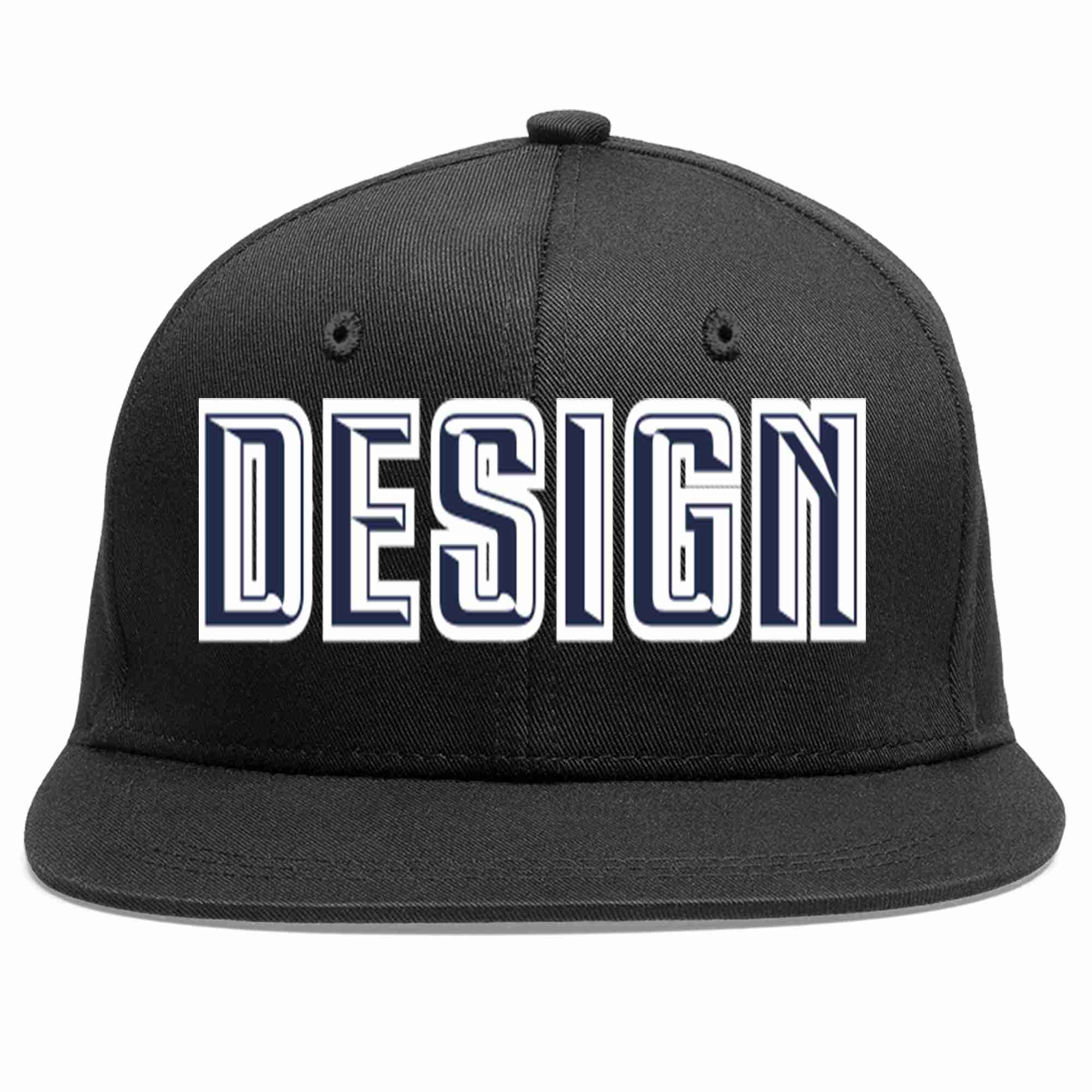 Custom Black Navy-White Flat Eaves Sport Baseball Cap Design for Men/Women/Youth