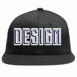 Conception personnalisée de casquette de baseball de sport à avant-toit plat noir marine-blanc pour hommes/femmes/jeunes