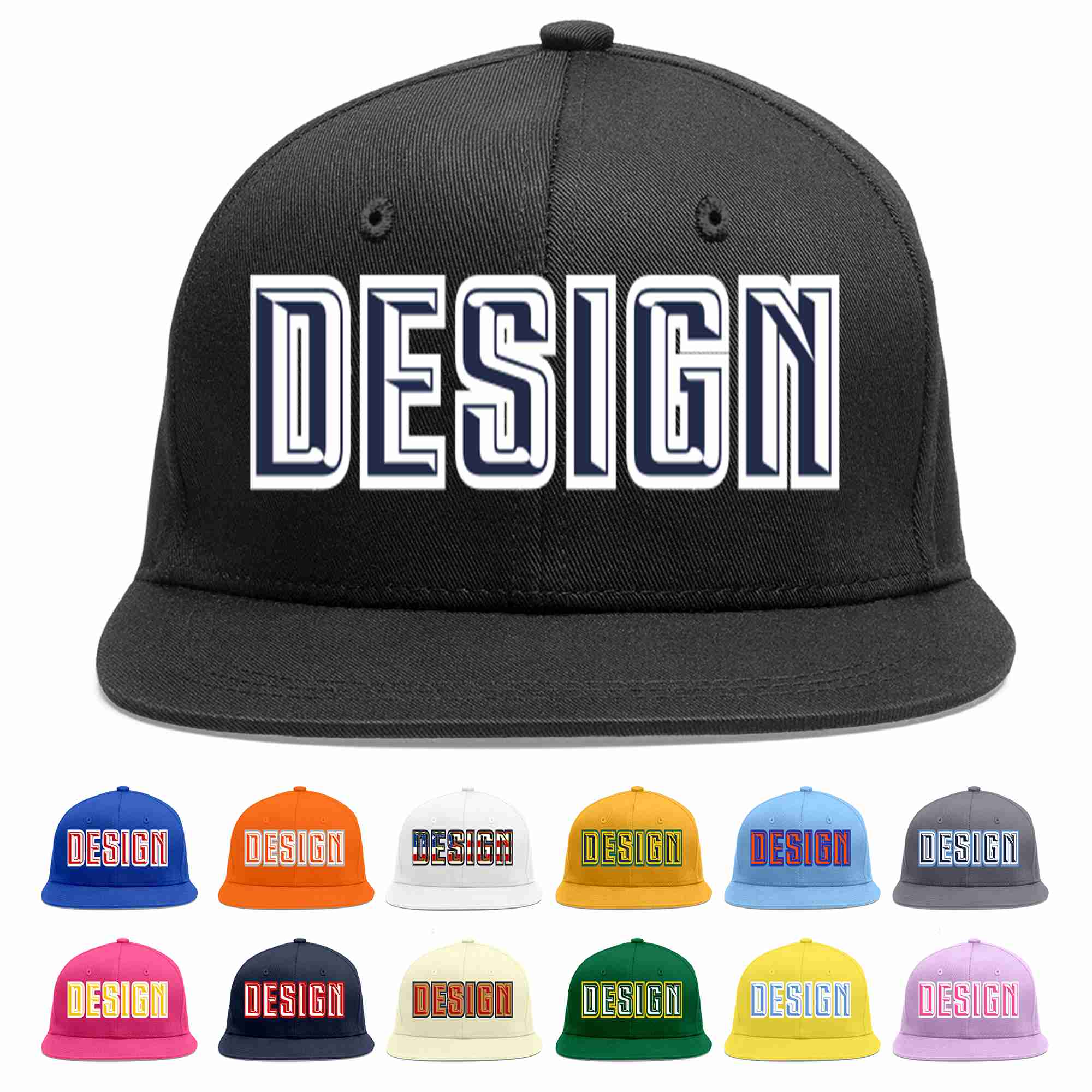 Custom Black Navy-White Flat Eaves Sport Baseball Cap Design for Men/Women/Youth