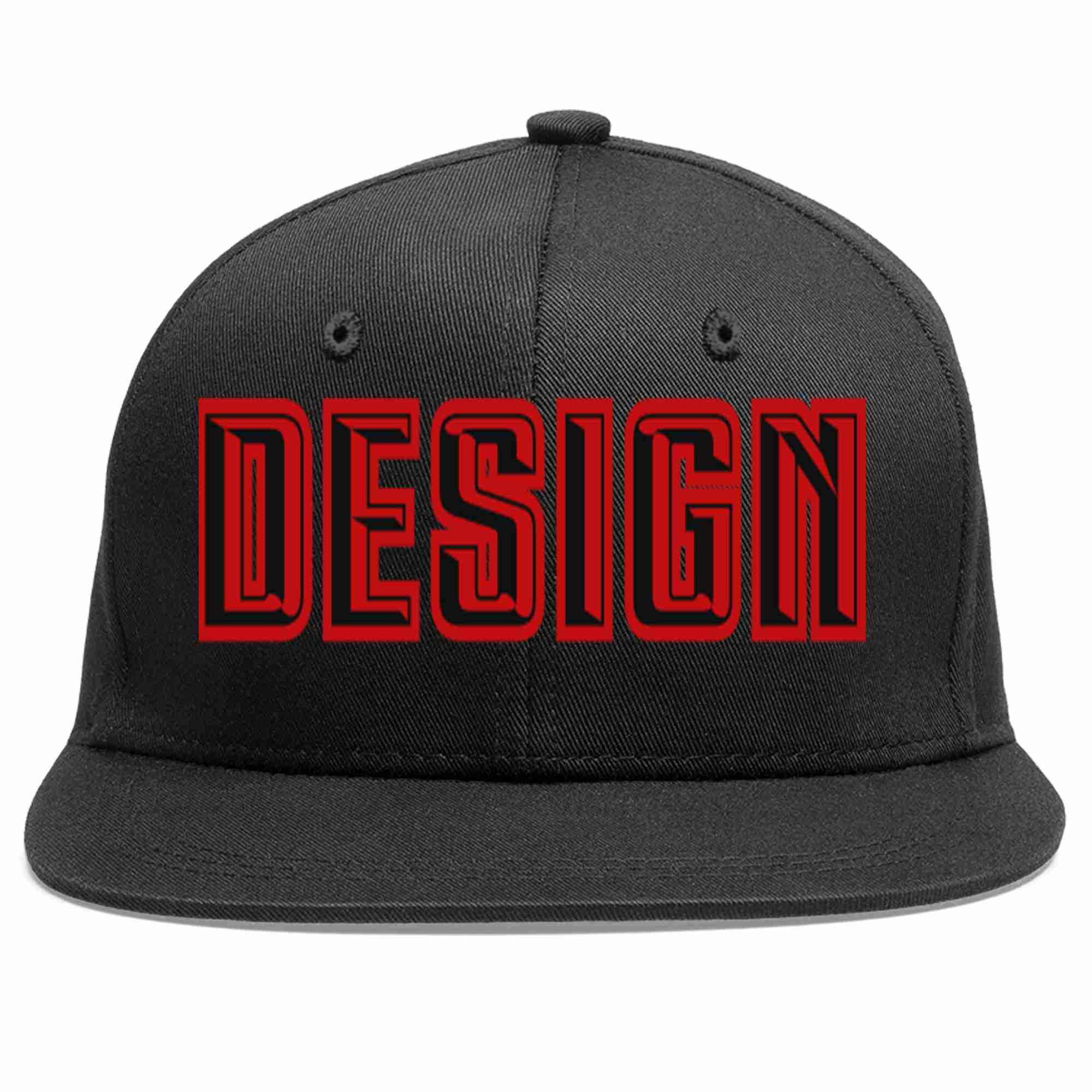 Custom Black Black-Red Flat Eaves Sport Baseball Cap Design for Men/Women/Youth