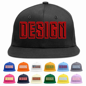 Custom Black Black-Red Flat Eaves Sport Baseball Cap Design for Men/Women/Youth