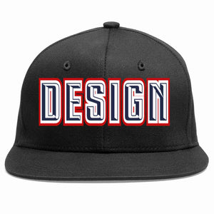 Custom Black Navy-White Flat Eaves Sport Baseball Cap Design for Men/Women/Youth