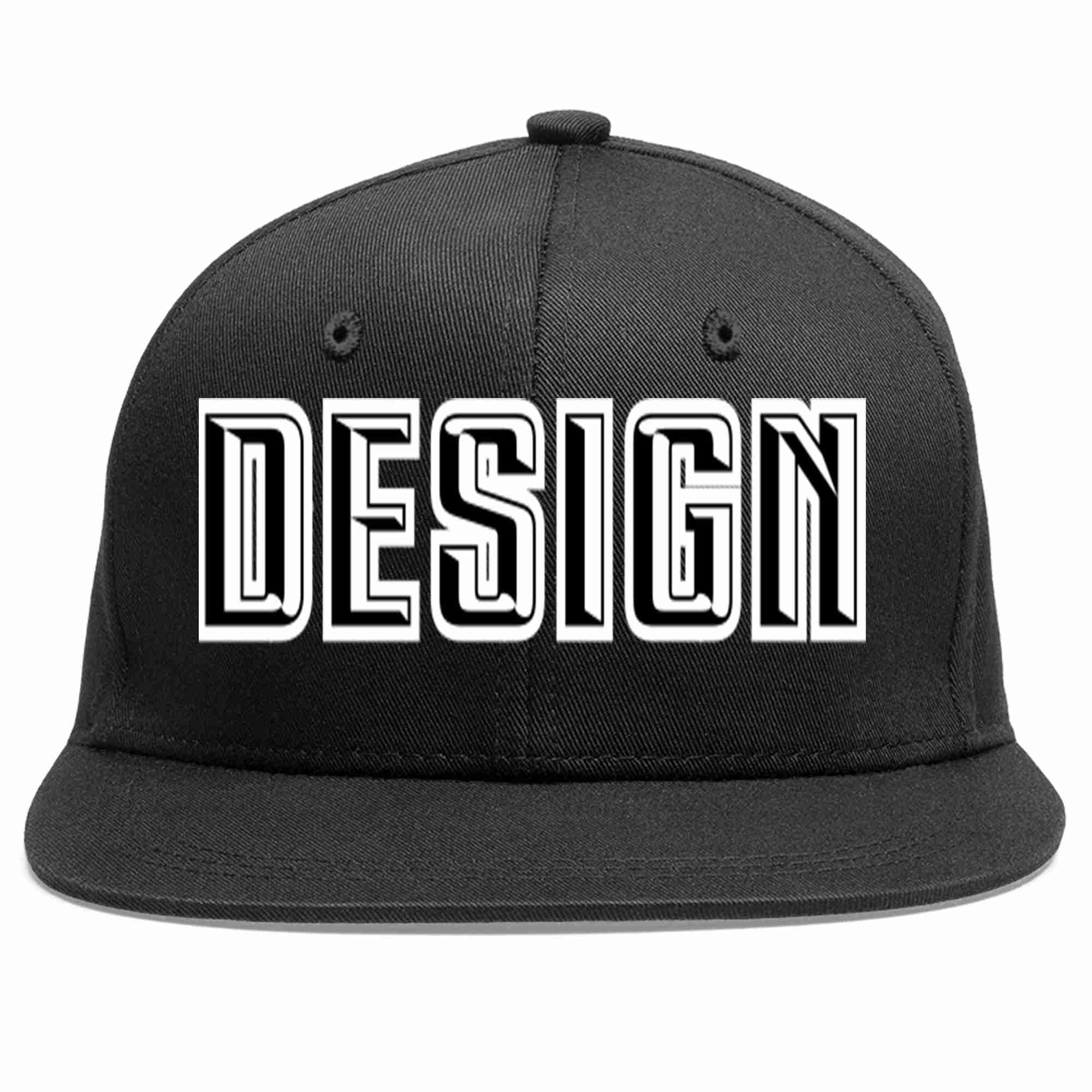 Custom Black Black-White Flat Eaves Sport Baseball Cap Design for Men/Women/Youth