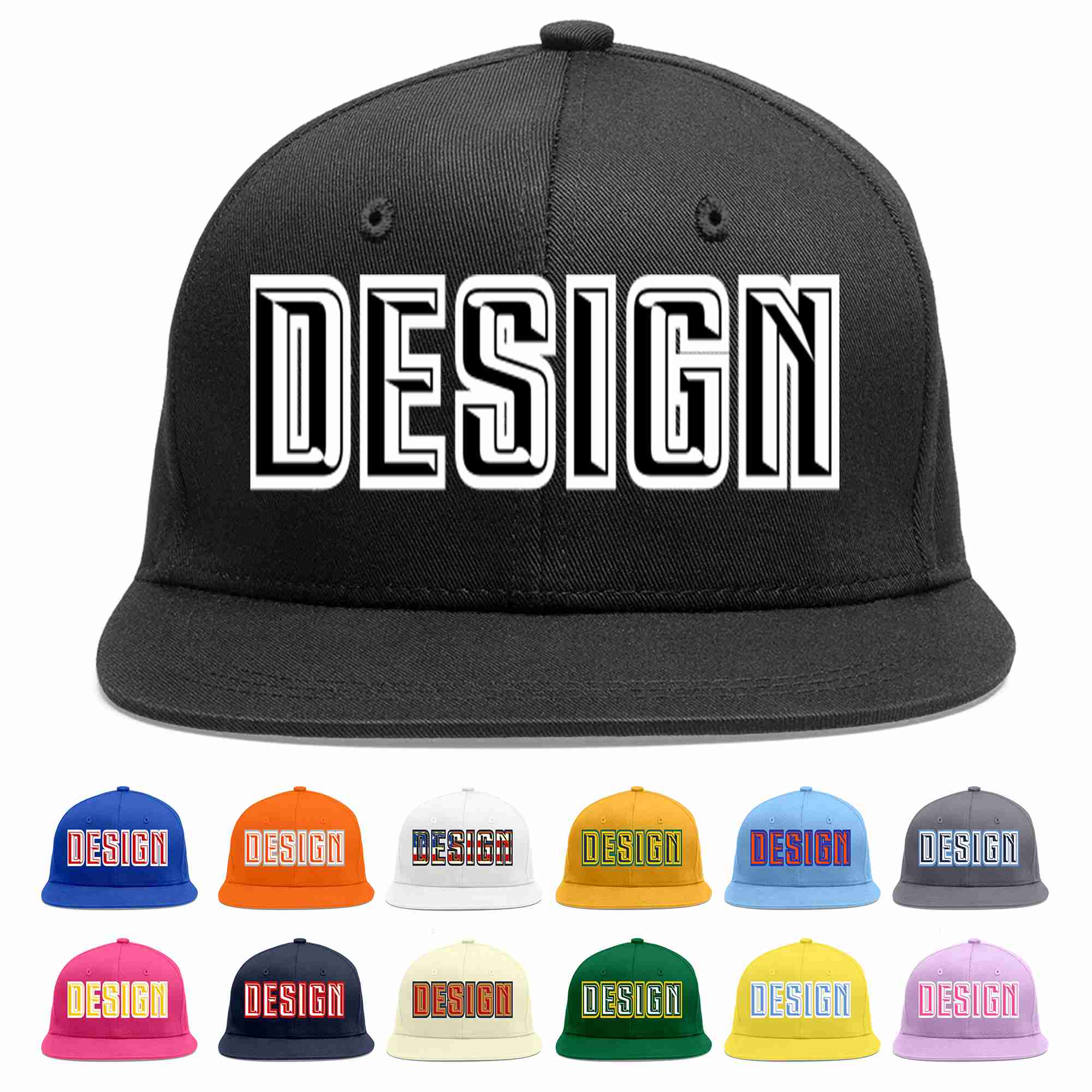 Custom Black Black-White Flat Eaves Sport Baseball Cap Design for Men/Women/Youth