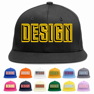 Custom Black Black-Gold Flat Eaves Sport Baseball Cap Design for Men/Women/Youth