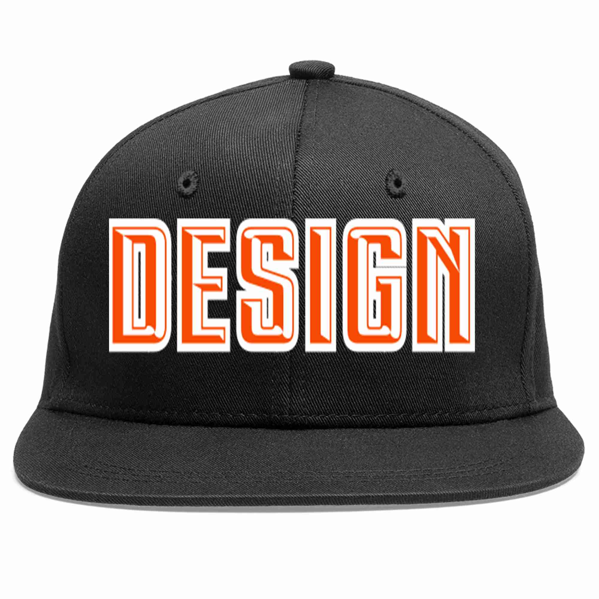 Custom Black Orange-White Flat Eaves Sport Baseball Cap Design for Men/Women/Youth