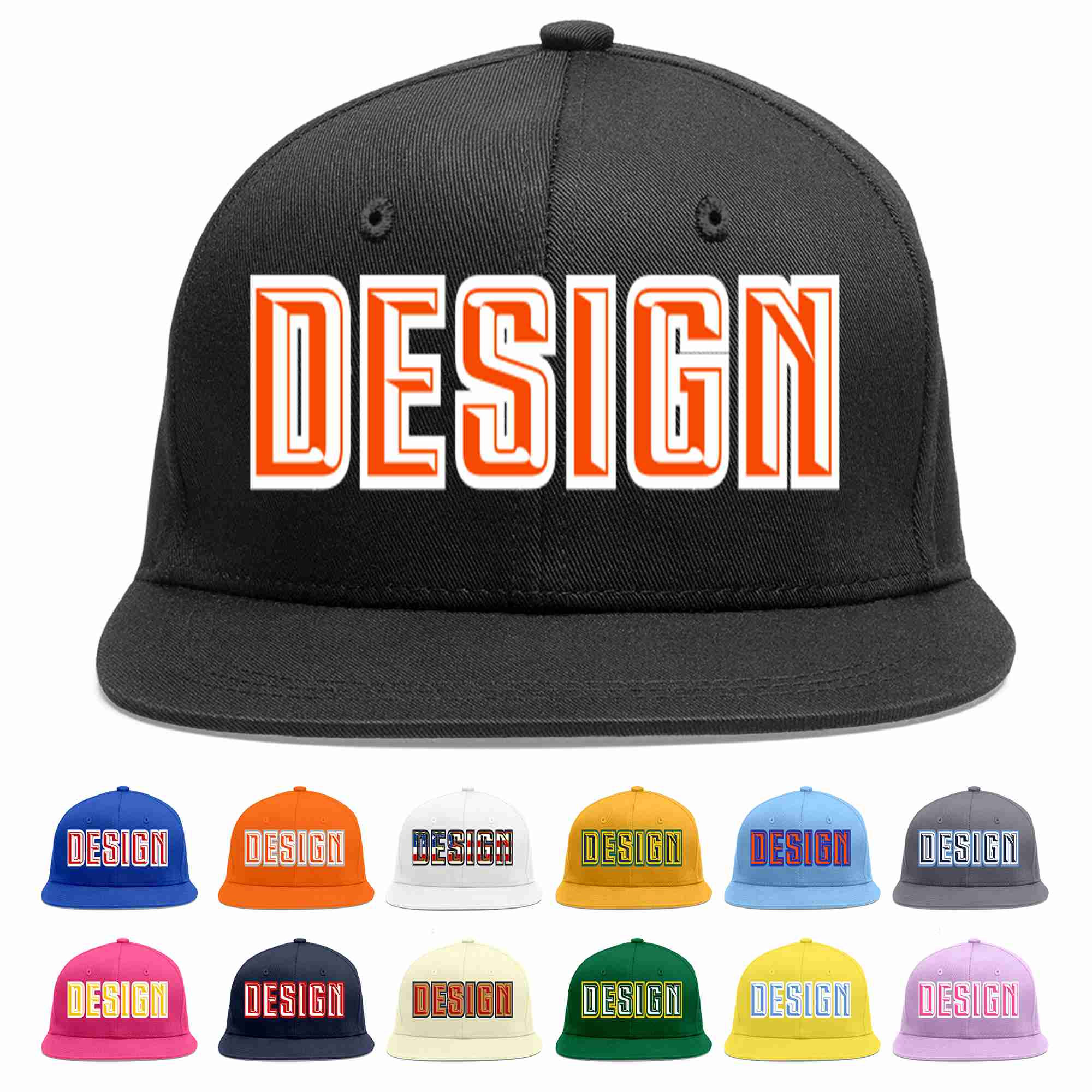 Custom Black Orange-White Flat Eaves Sport Baseball Cap Design for Men/Women/Youth