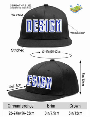 Custom Black Royal-White Flat Eaves Sport Baseball Cap Design for Men/Women/Youth