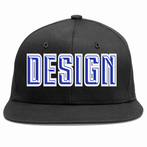 Custom Black Royal-White Flat Eaves Sport Baseball Cap Design for Men/Women/Youth