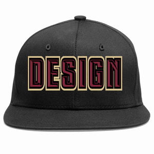 Custom Black Crimson-Black Flat Eaves Sport Baseball Cap Design for Men/Women/Youth