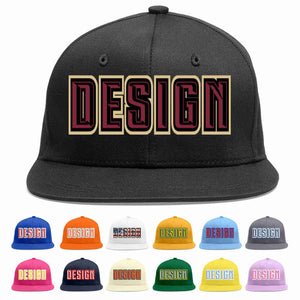 Custom Black Crimson-Black Flat Eaves Sport Baseball Cap Design for Men/Women/Youth