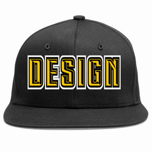 Custom Black Gold-Black Flat Eaves Sport Baseball Cap Design for Men/Women/Youth