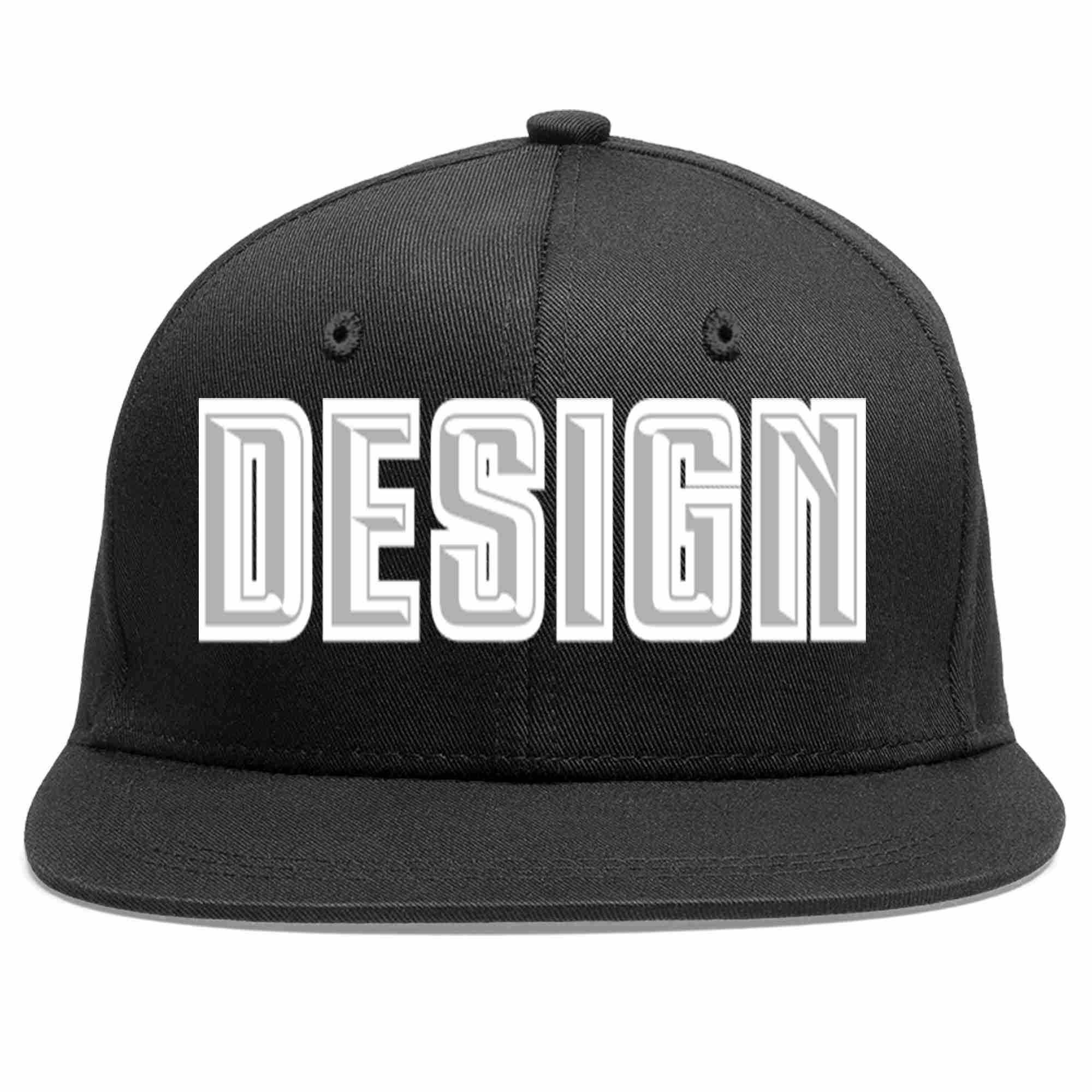 Custom Black Gray-White Flat Eaves Sport Baseball Cap Design for Men/Women/Youth