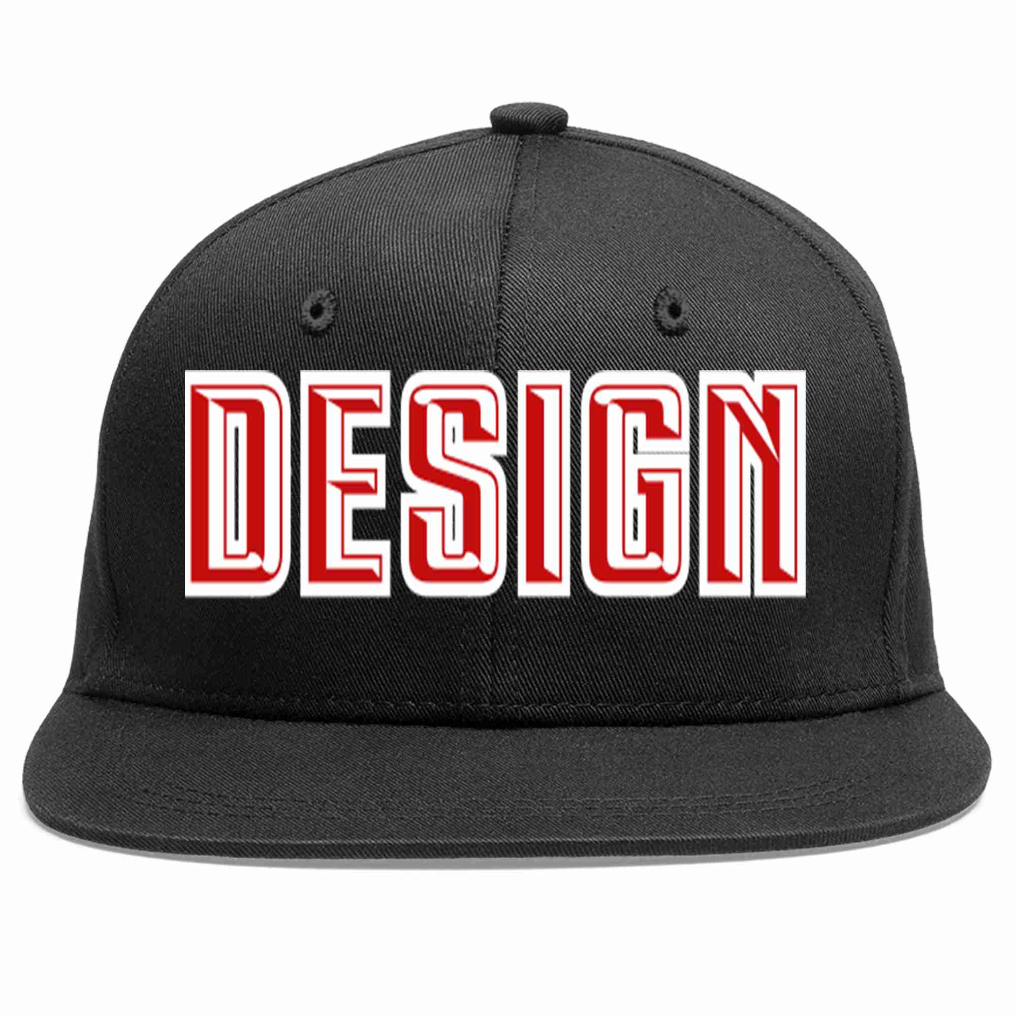 Custom Black Red-White Flat Eaves Sport Baseball Cap Design for Men/Women/Youth