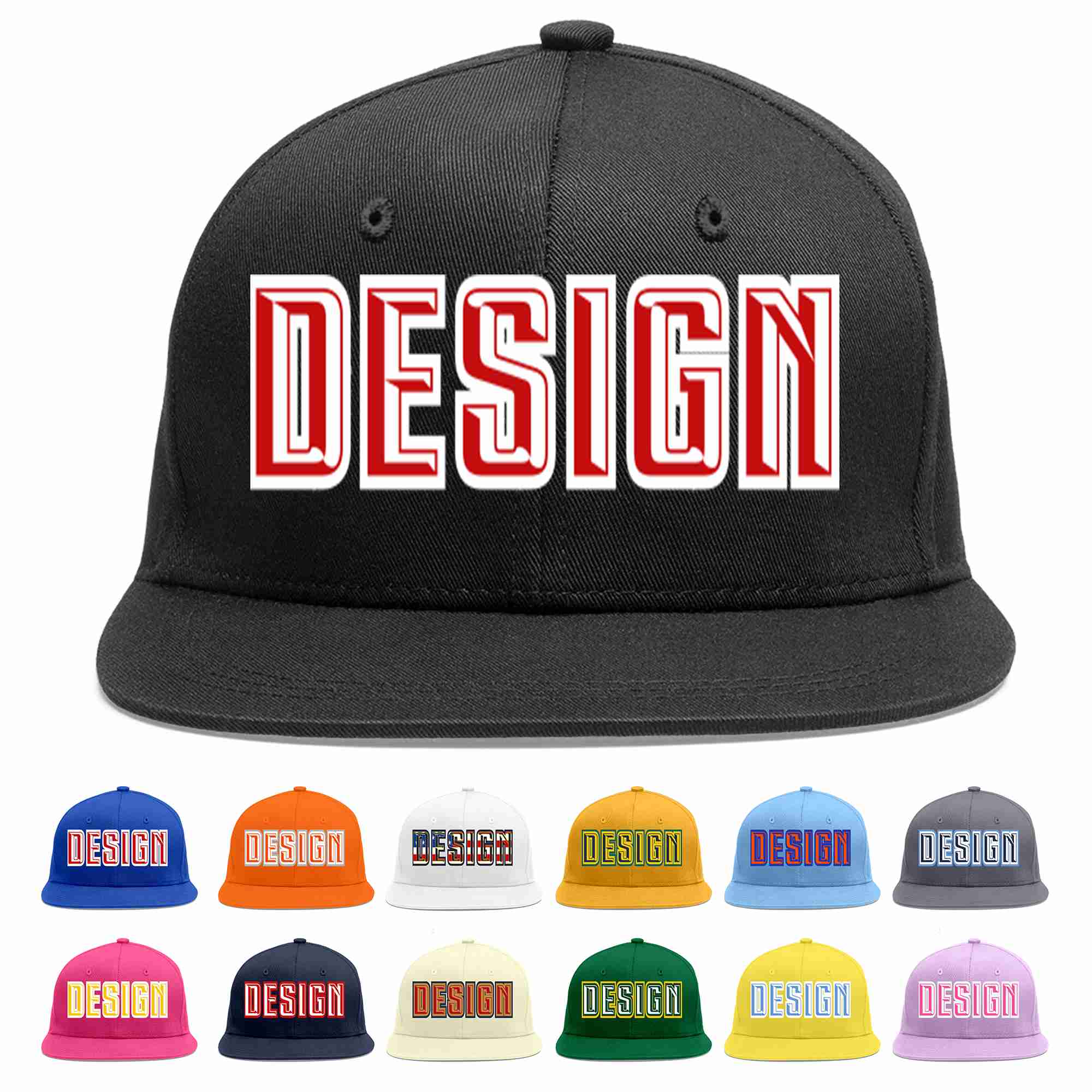 Custom Black Red-White Flat Eaves Sport Baseball Cap Design for Men/Women/Youth