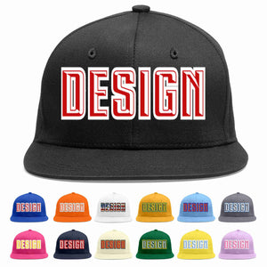 Custom Black Red-White Flat Eaves Sport Baseball Cap Design for Men/Women/Youth