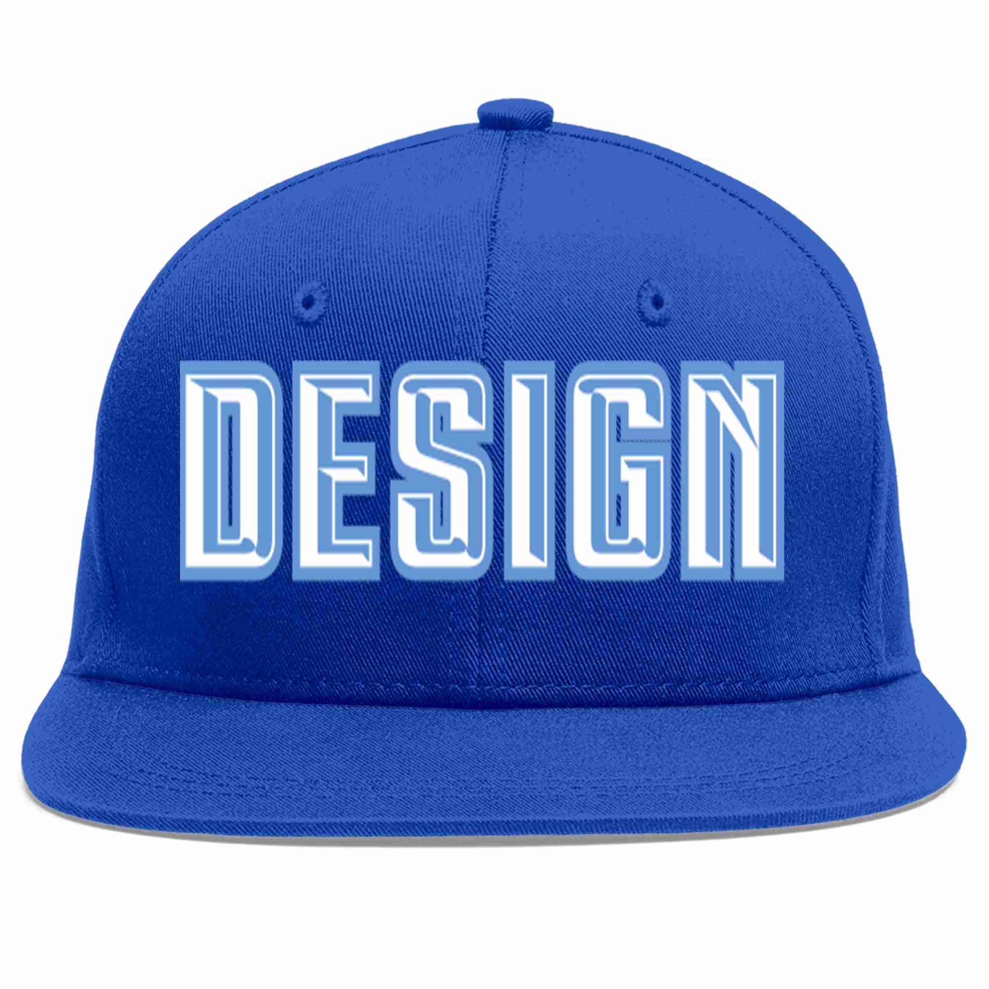 Casquette de baseball personnalisée Royal White-Light Blue Flat Eaves Sport pour hommes/femmes/jeunes