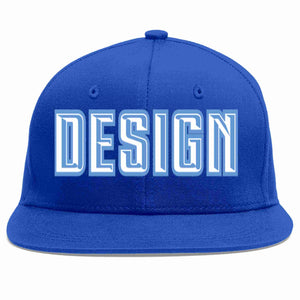 Custom Royal White-Light Blue Flat Eaves Sport Baseball Cap Design for Men/Women/Youth