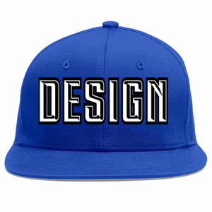 Custom Royal White-Black Flat Eaves Sport Baseball Cap Design for Men/Women/Youth