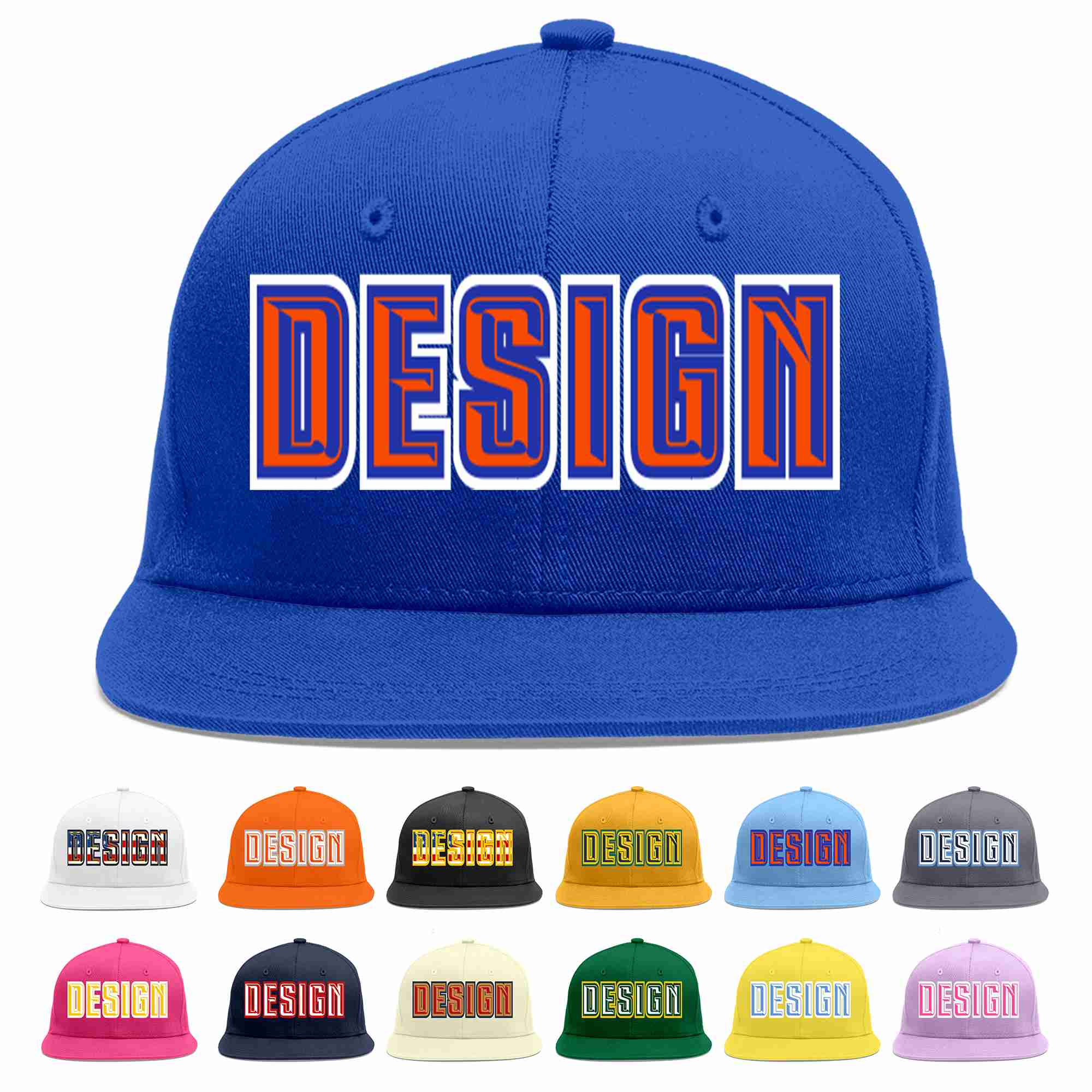 Custom Royal Orange-Royal Flat Eaves Sport Baseball Cap Design for Men/Women/Youth