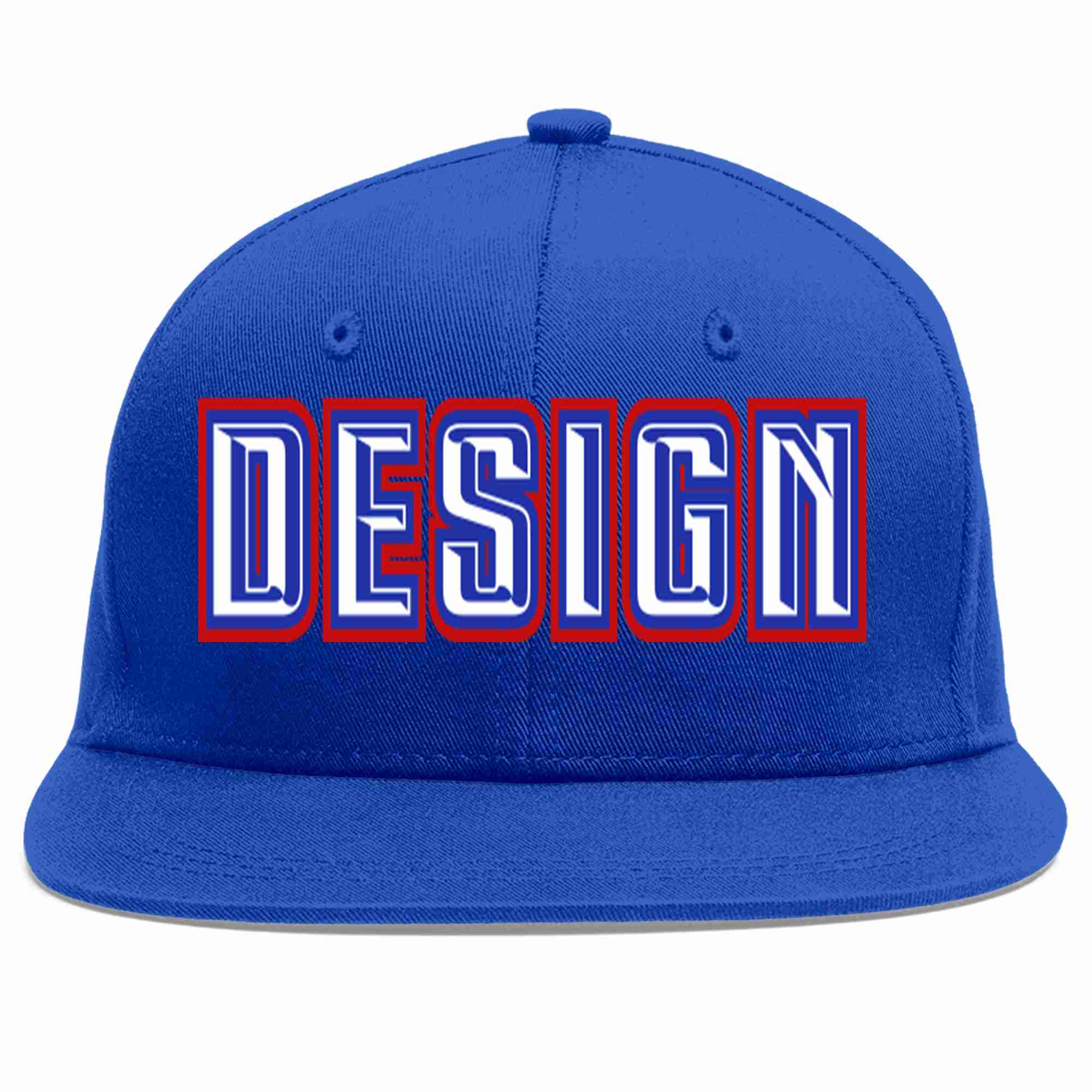 Custom Royal White-Royal Flat Eaves Sport Baseball Cap Design for Men/Women/Youth