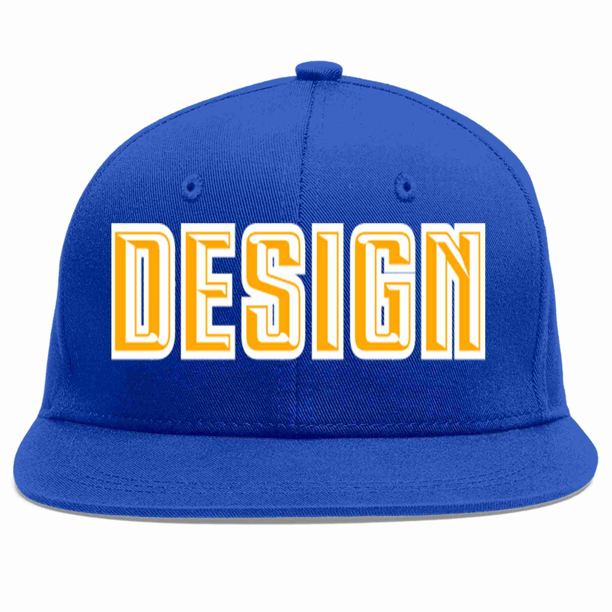 Conception personnalisée de casquette de baseball de sport à avant-toit plat jaune-blanc royal pour hommes/femmes/jeunes