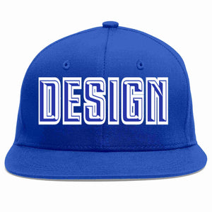 Custom Royal Royal-White Flat Eaves Sport Baseball Cap Design for Men/Women/Youth