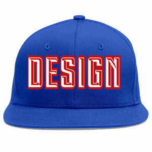 Custom Royal White-Red Flat Eaves Sport Baseball Cap Design for Men/Women/Youth