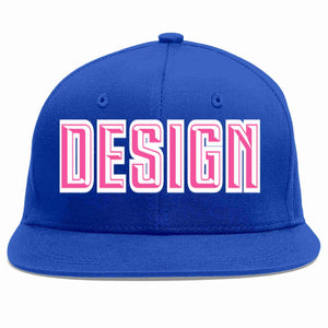 Custom Royal Pink-White Flat Eaves Sport Baseball Cap Design for Men/Women/Youth