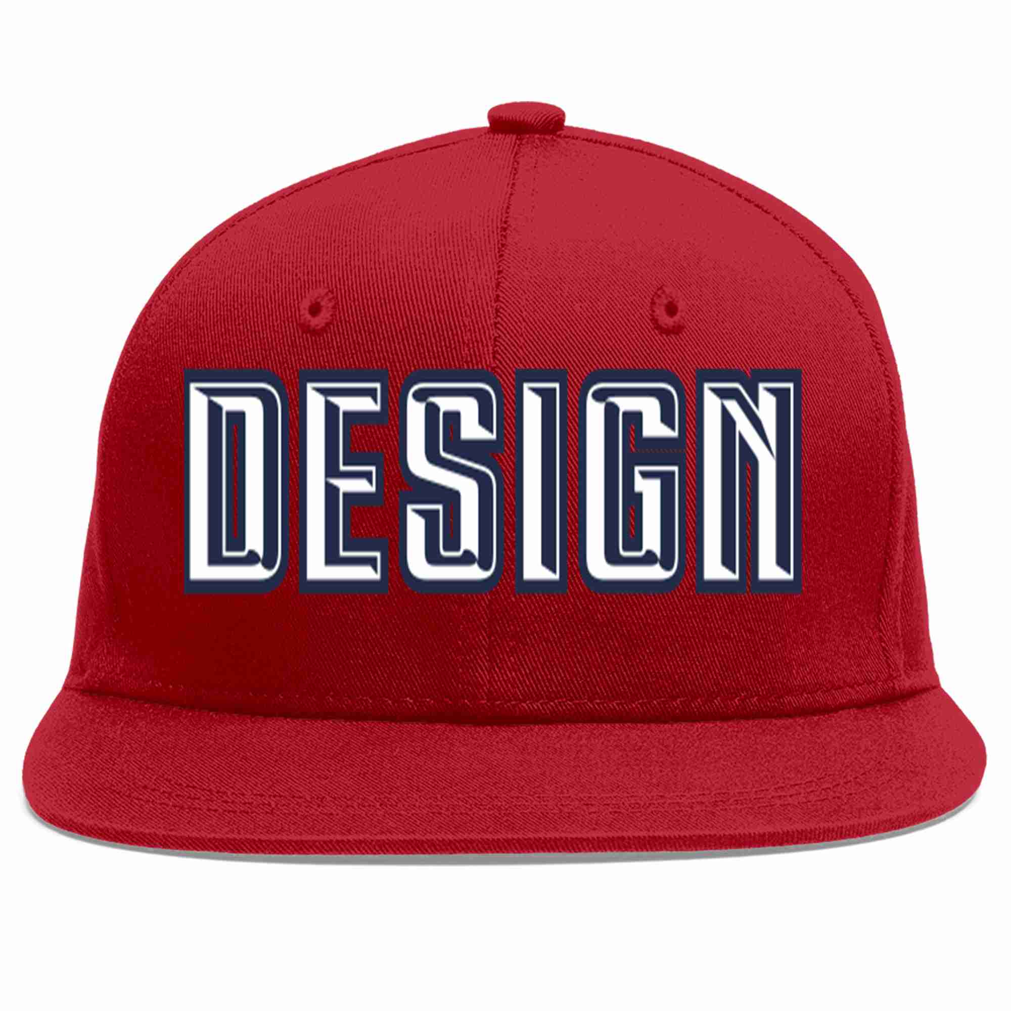 Custom Red White-Navy Flat Eaves Sport Baseball Cap Design for Men/Women/Youth