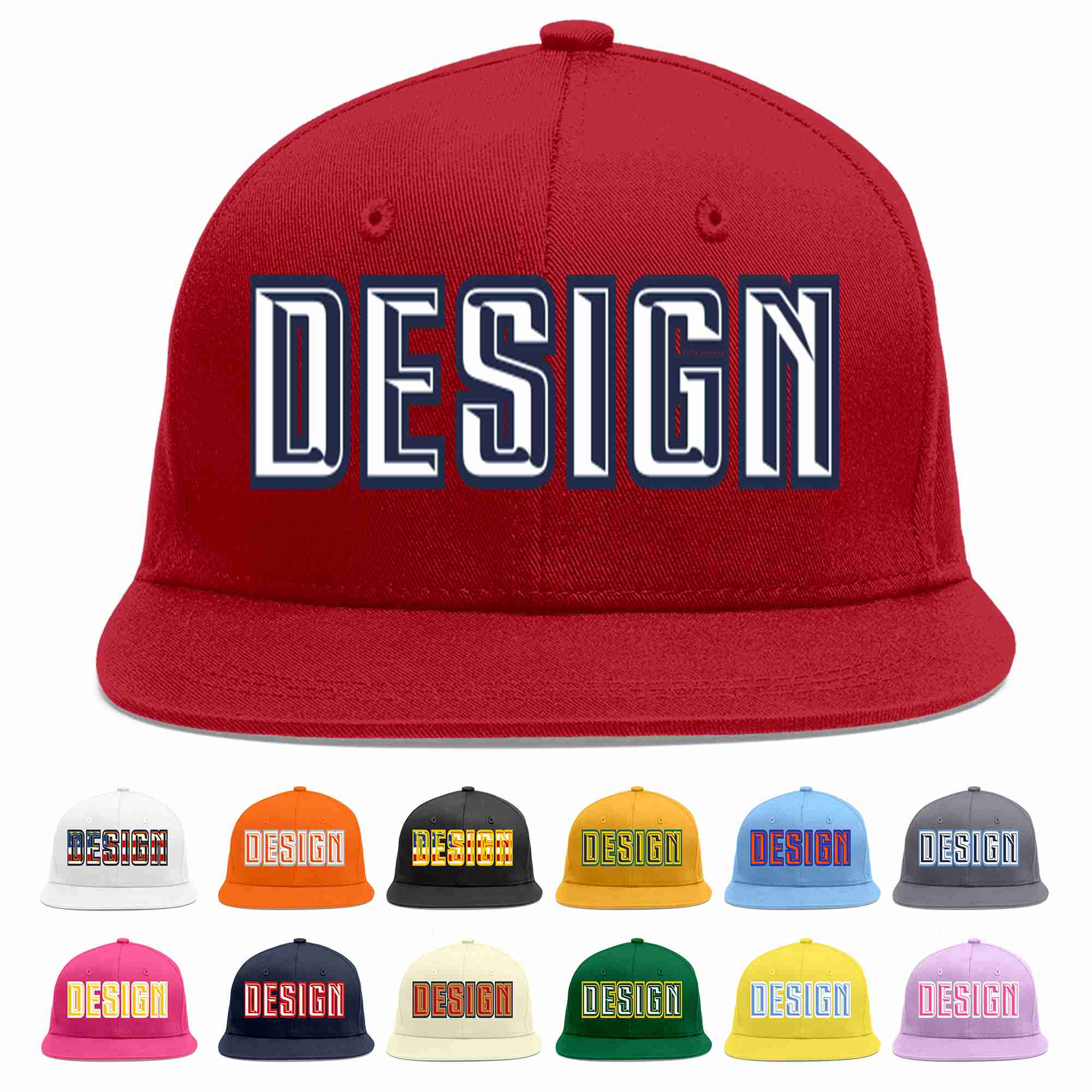 Custom Red White-Navy Flat Eaves Sport Baseball Cap Design for Men/Women/Youth