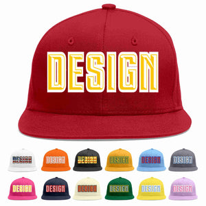 Custom Red Gold-White Flat Eaves Sport Baseball Cap Design for Men/Women/Youth