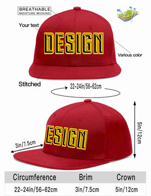 Custom Red Black-Gold Flat Eaves Sport Baseball Cap Design for Men/Women/Youth