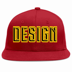 Custom Red Black-Gold Flat Eaves Sport Baseball Cap Design for Men/Women/Youth