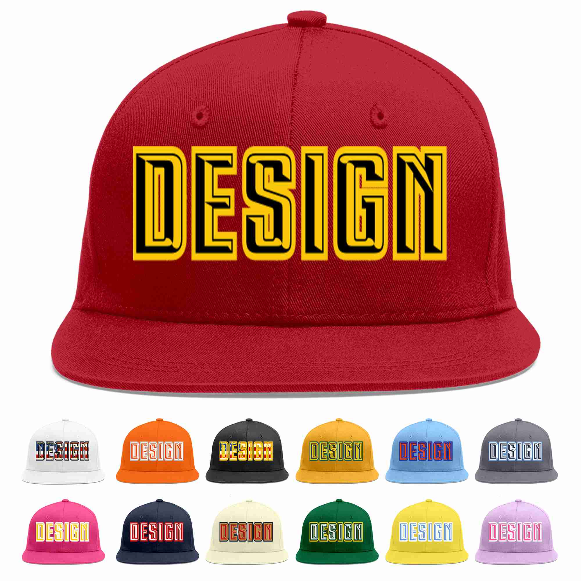 Custom Red Black-Gold Flat Eaves Sport Baseball Cap Design for Men/Women/Youth