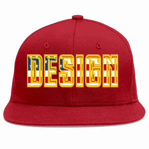 Custom Red Vintage USA Flag-Gold Flat Eaves Sport Baseball Cap Design for Men/Women/Youth