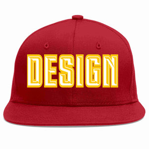 Custom Red White-Gold Flat Eaves Sport Baseball Cap Design for Men/Women/Youth