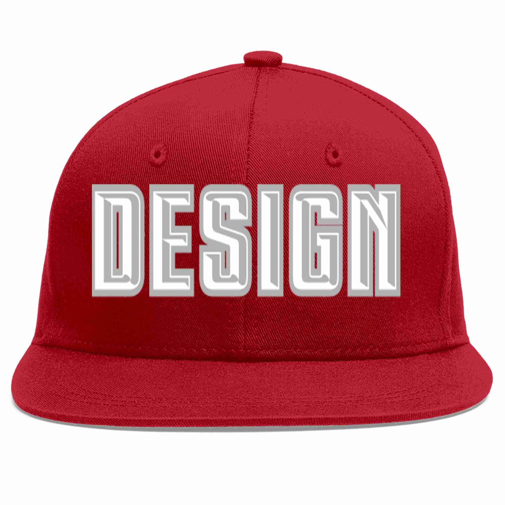 Conception personnalisée de casquette de baseball de sport à avant-toit plat rouge blanc-gris pour hommes/femmes/jeunes