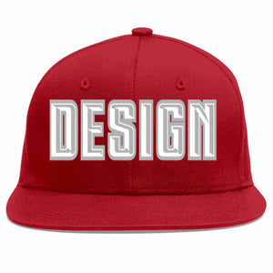 Custom Red White-Gray Flat Eaves Sport Baseball Cap Design for Men/Women/Youth