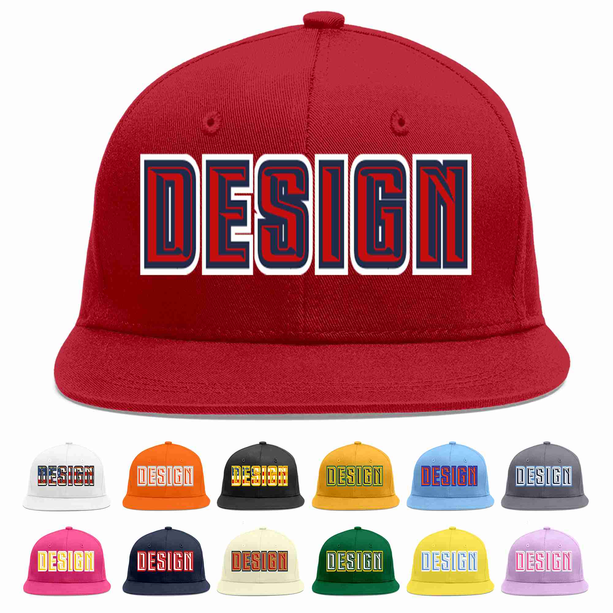 Conception personnalisée de casquette de baseball de sport à avant-toit plat rouge-marine rouge pour hommes/femmes/jeunes