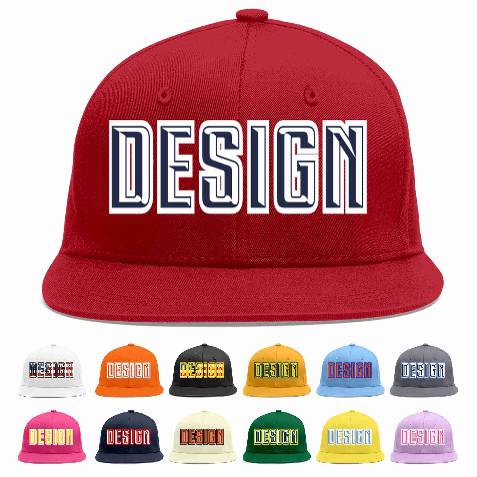 Custom Red Navy-White Flat Eaves Sport Baseball Cap Design for Men/Women/Youth